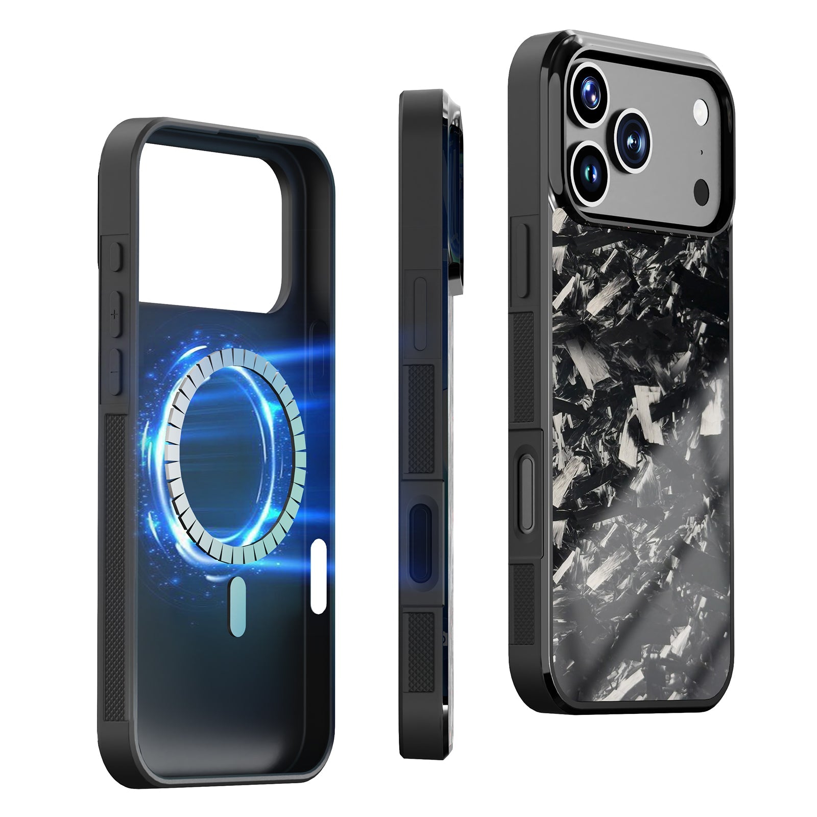 Black forged carbon fiber Grip Series case for iPhone 17 Pro Max